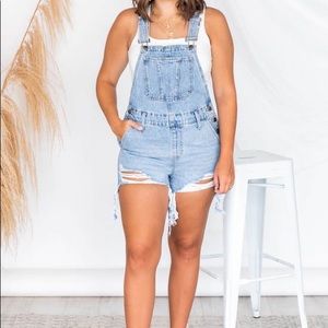 Pink Lily Distressed Overall Shorts